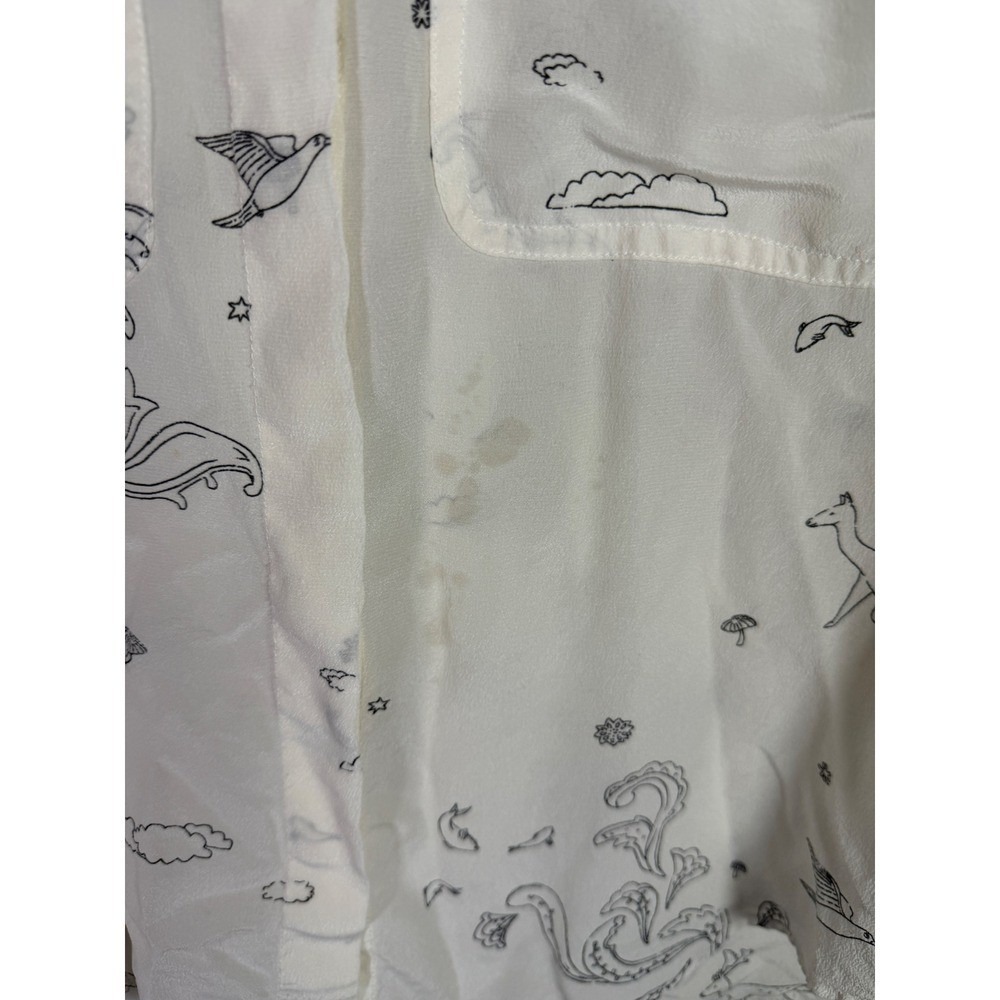 Club Monaco Womens XS Long Sleeve Button Down Shirt Cream Deer Paisley Print - Picture 5 of 8